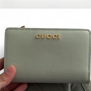 LIKE NEW! NEVER USED Gucci Sage Leather Wallet with Gold Accents